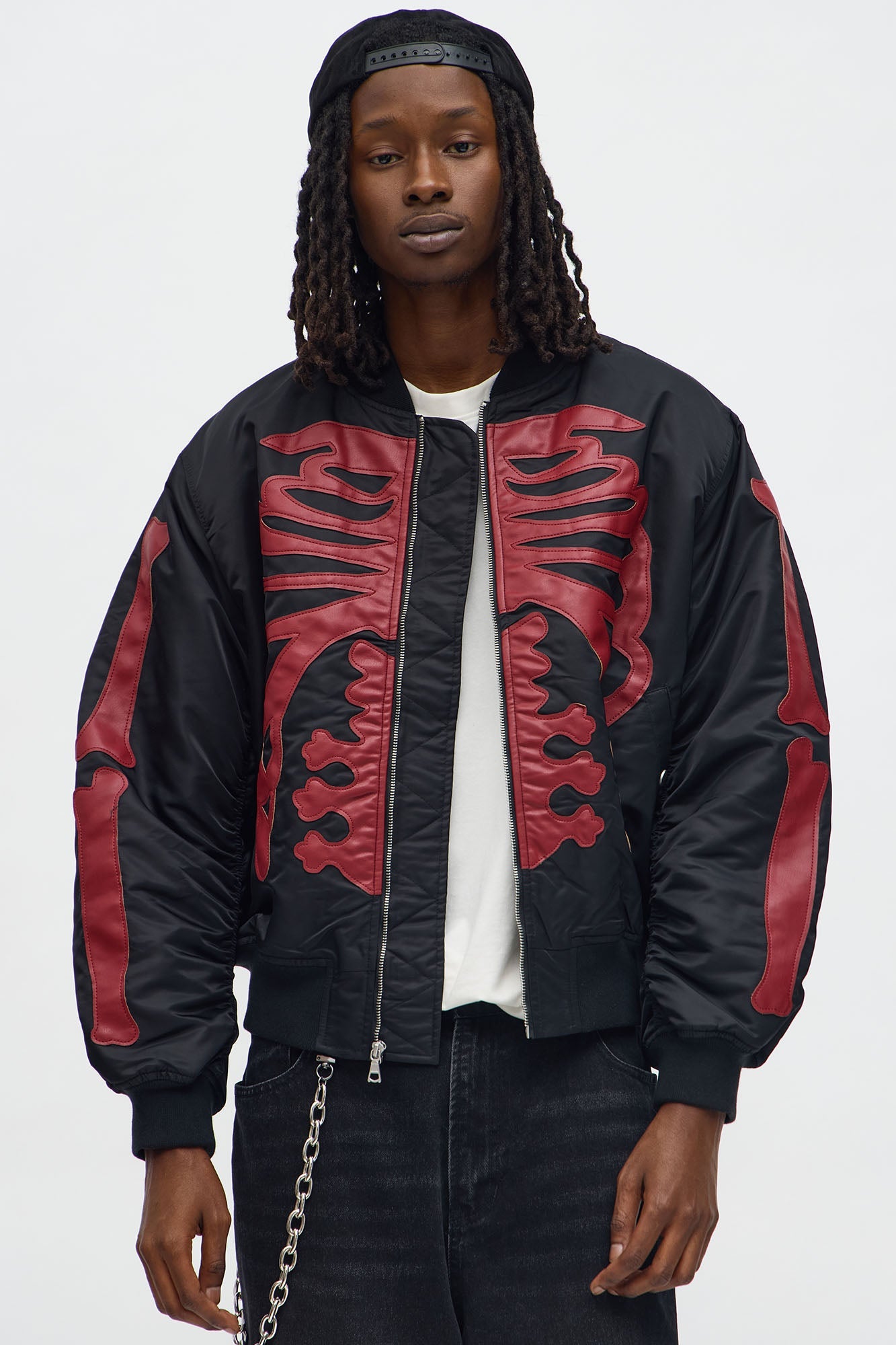 Oversized Slip Into Darkness Bomber Jacket - Black/Red