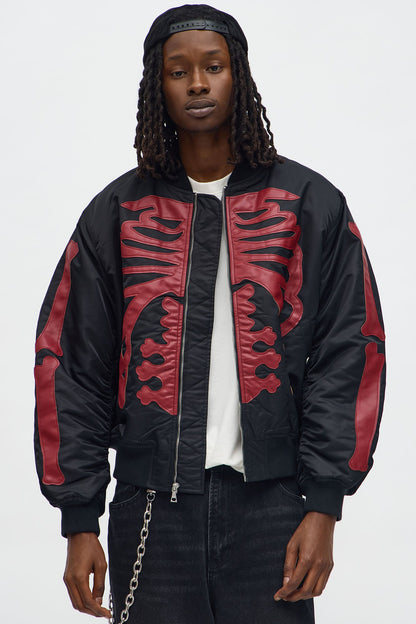 Oversized Slip Into Darkness Bomber Jacket - Black/Red