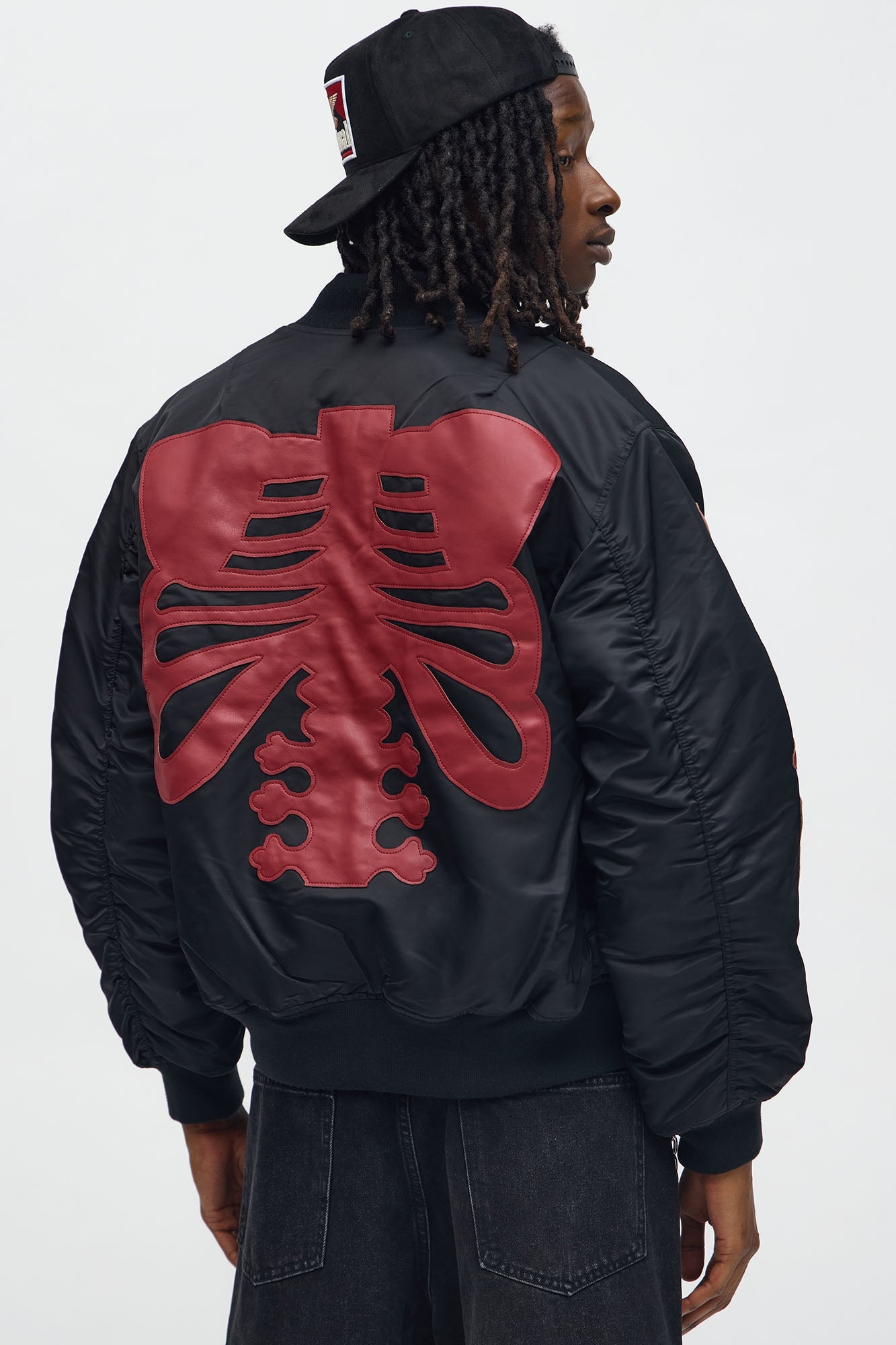 Oversized Slip Into Darkness Bomber Jacket - Black/Red