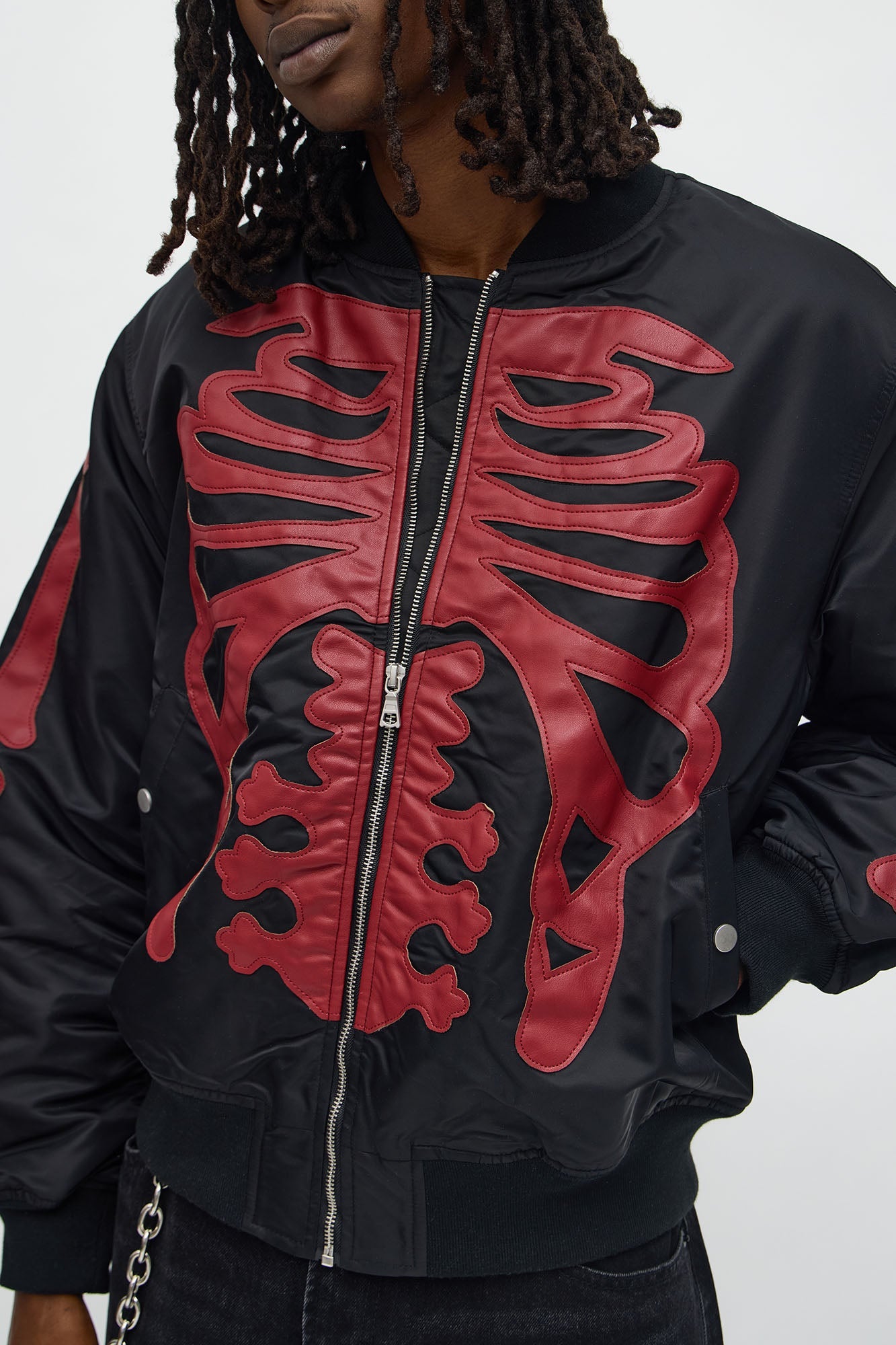 Oversized Slip Into Darkness Bomber Jacket - Black/Red