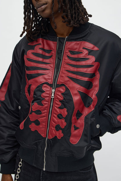 Oversized Slip Into Darkness Bomber Jacket - Black/Red
