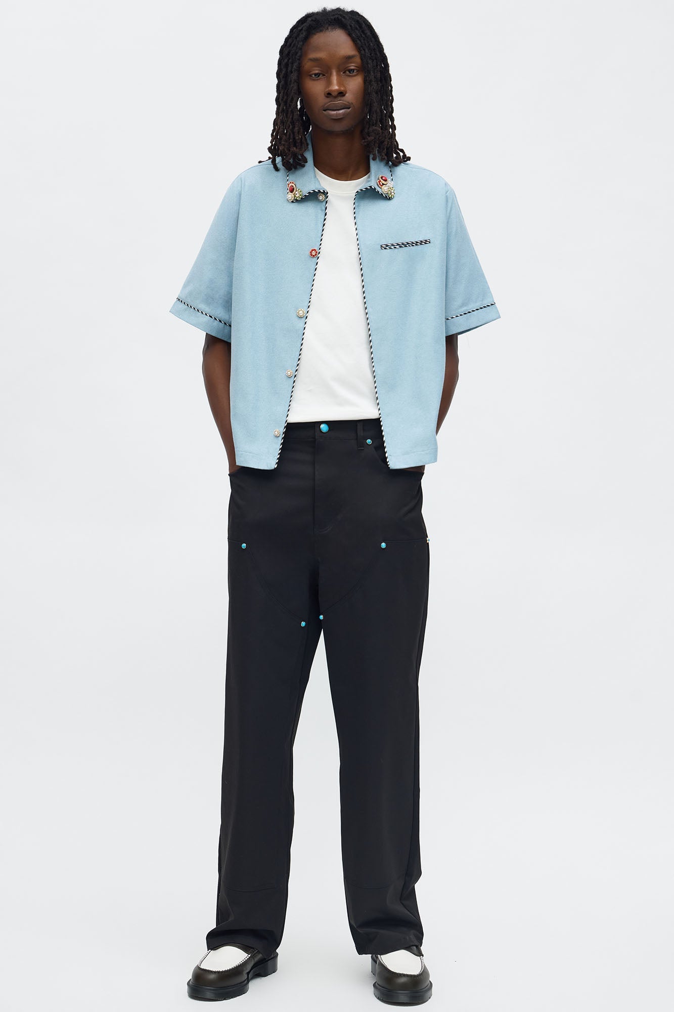 Threaded Gems Button Up Shirt - Light Blue