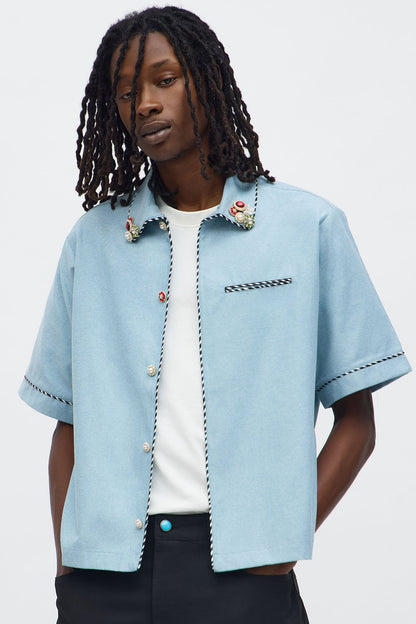 Threaded Gems Button Up Shirt - Light Blue