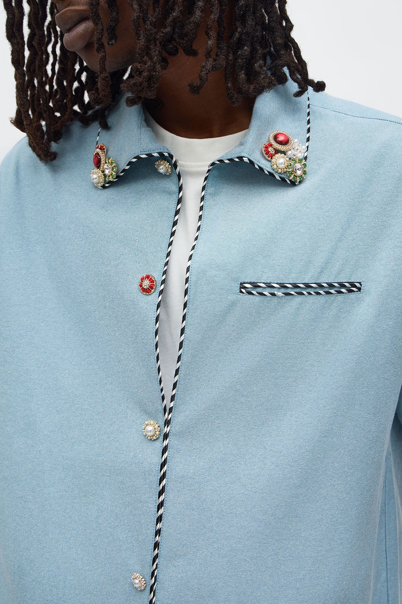 Threaded Gems Button Up Shirt - Light Blue