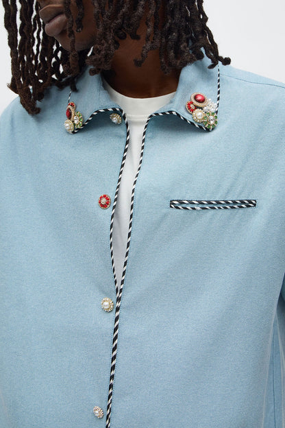 Threaded Gems Button Up Shirt - Light Blue