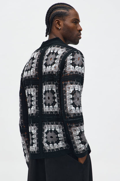 Crochet Stay Button Up Shirt - Black