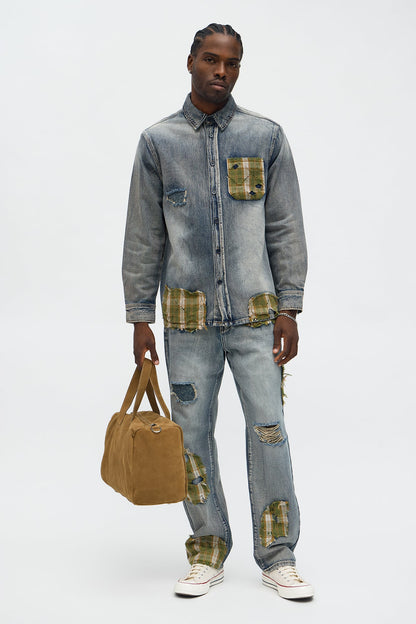 Sohail Distressed Denim Shirt - Vintage Blue Wash