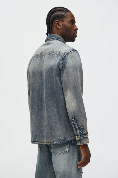 Sohail Distressed Denim Shirt - Vintage Blue Wash