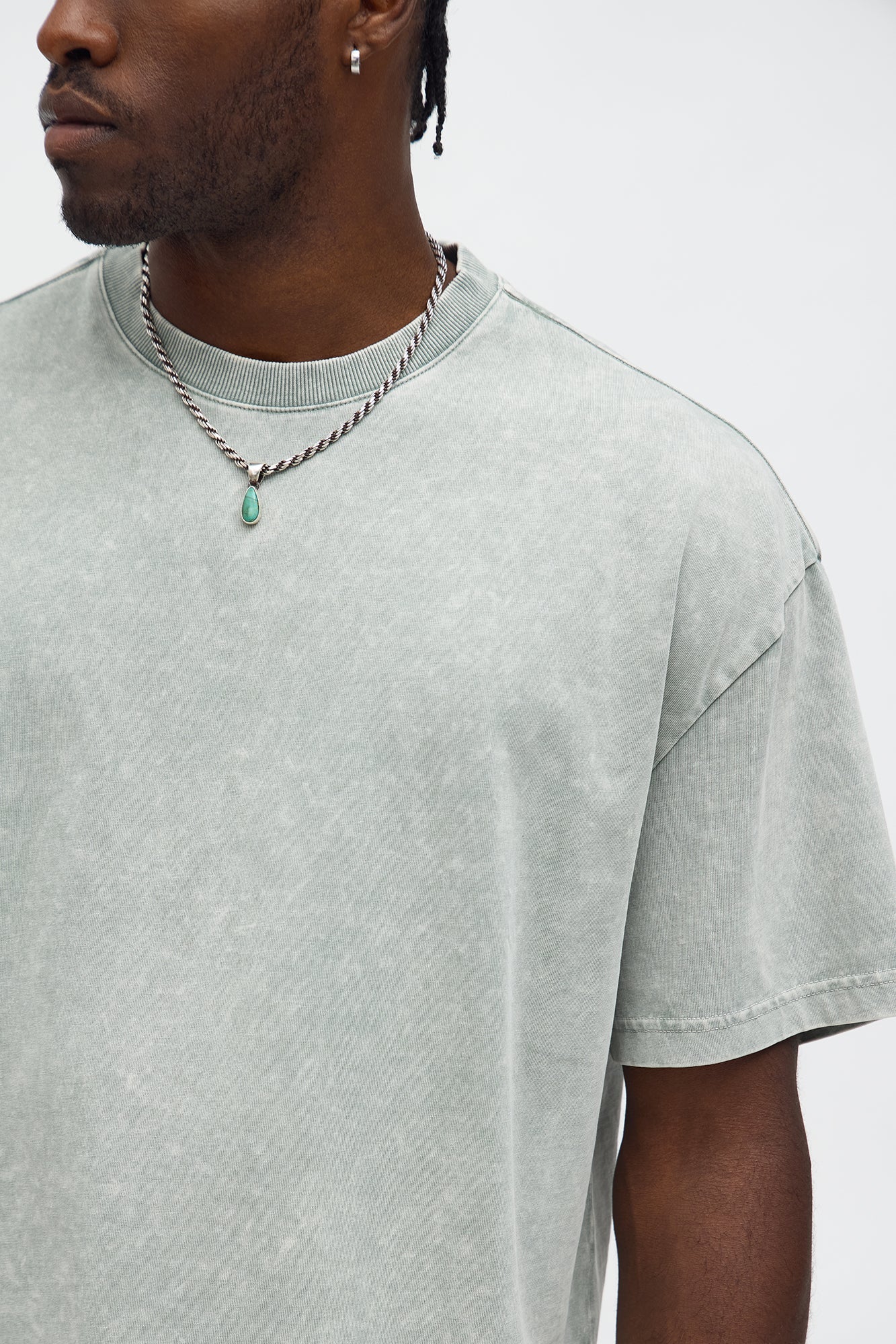 Tinted Acid Wash Boxy Cropped Heavyweight Short Sleeve Tee - Sage