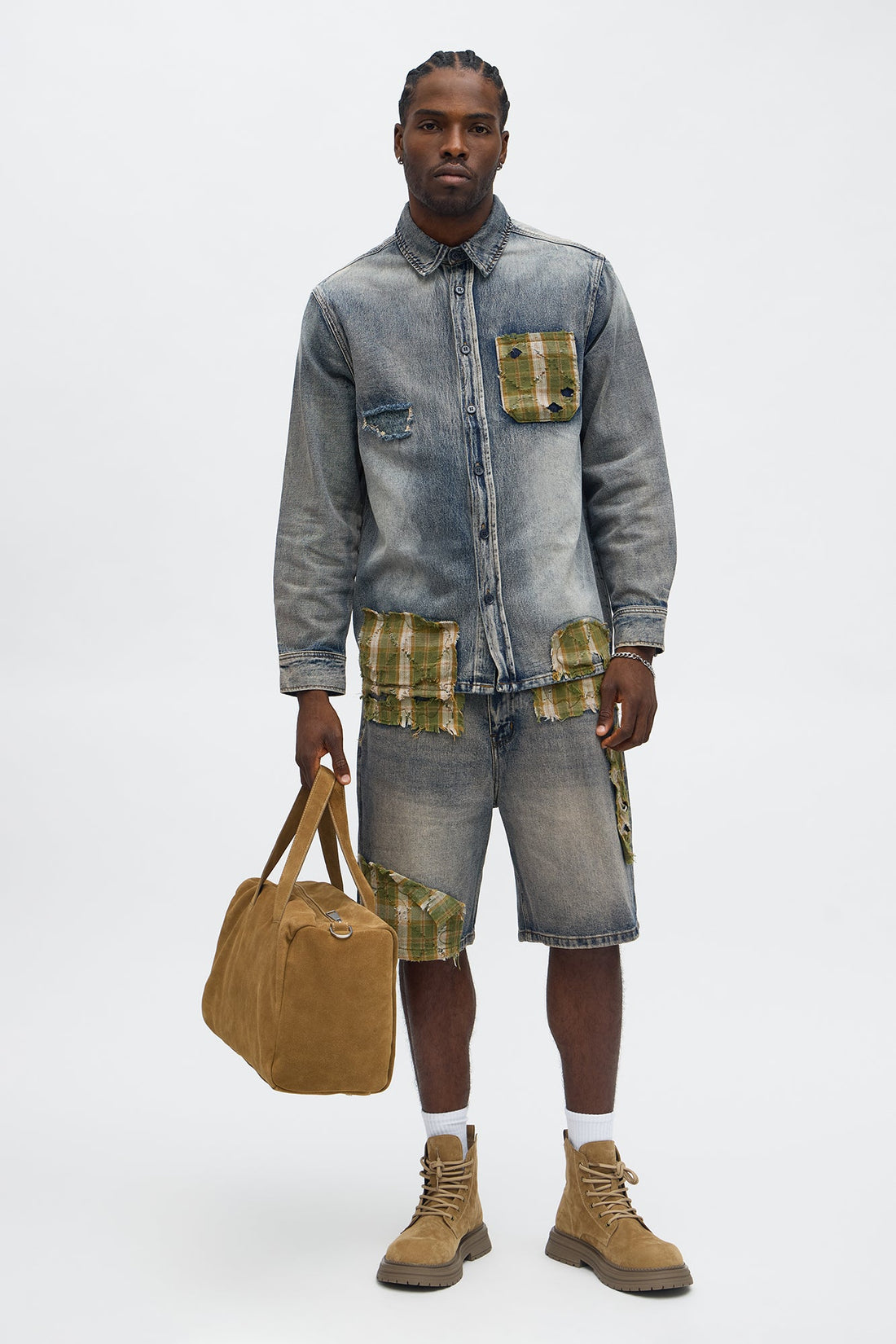 Straight Sohail Distressed Denim Short - Vintage Blue Wash