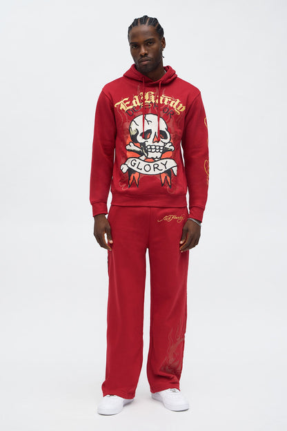 Ed Hardy Glory Skull Hoodie - Red