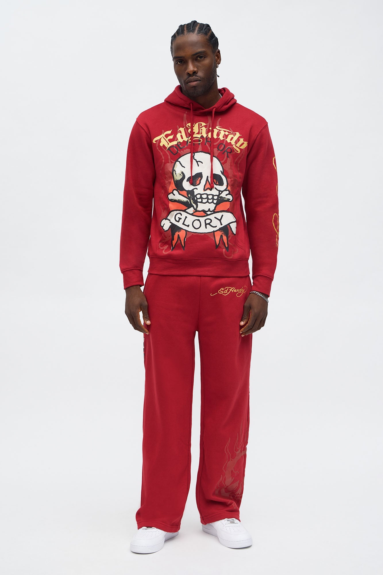 Ed Hardy Glory Skull Hoodie - Red