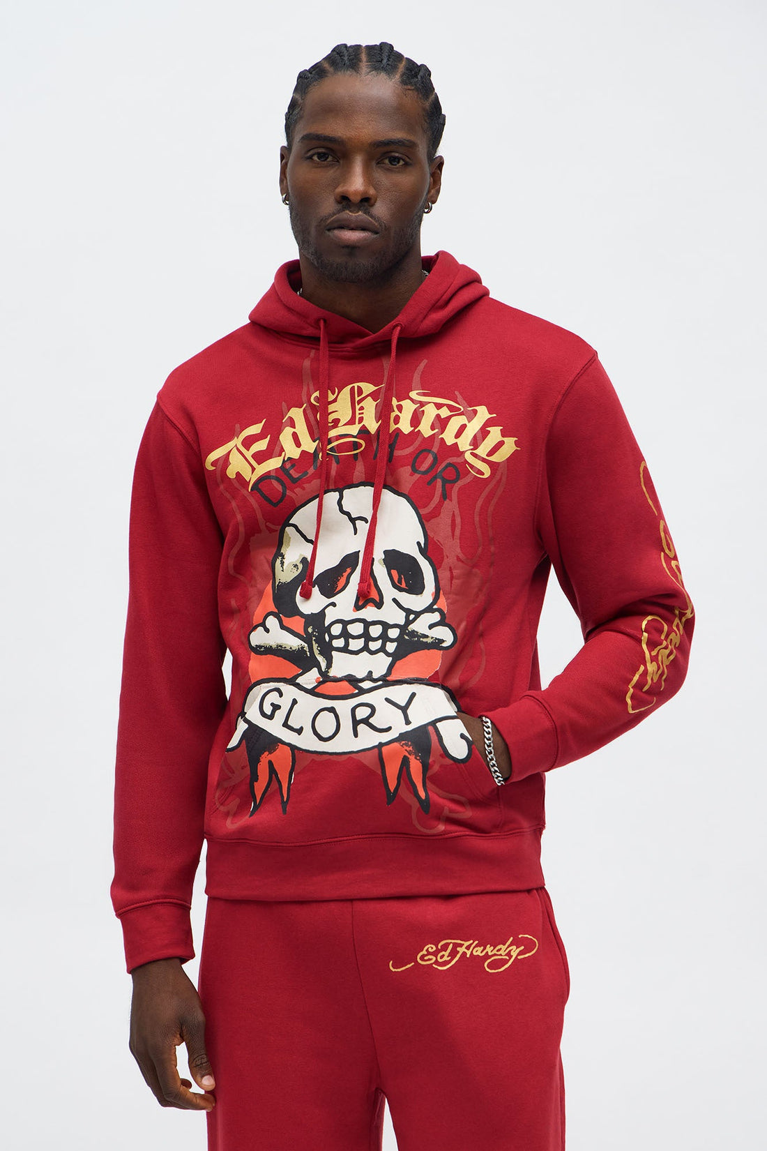 Ed Hardy Glory Skull Hoodie - Red