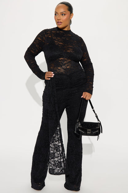 Made You Look Draped Lace Jumpsuit - Black