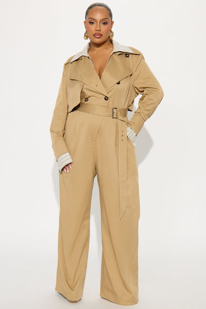Always Ready For A Mission Belted Jumpsuit - Khaki