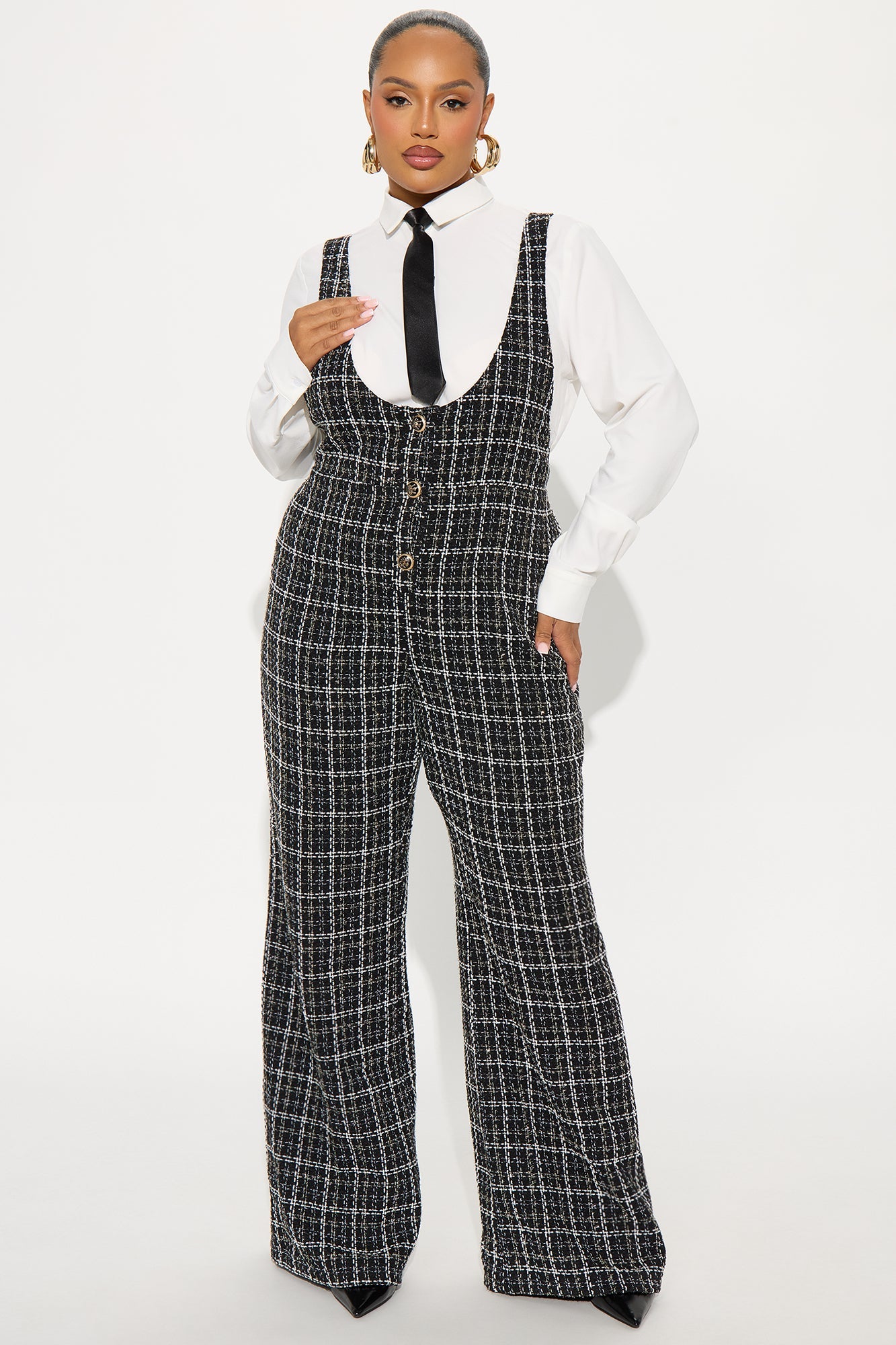 Melania Tie Plaid Jumpsuit - Black/White