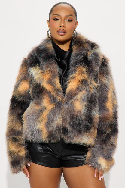 Have It On Lock Faux Fur Coat - Brown/combo