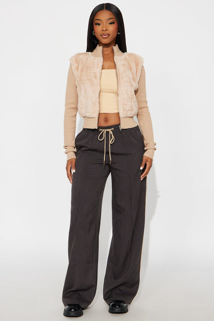 Melting Hearts Faux Fur Cardigan - Camel