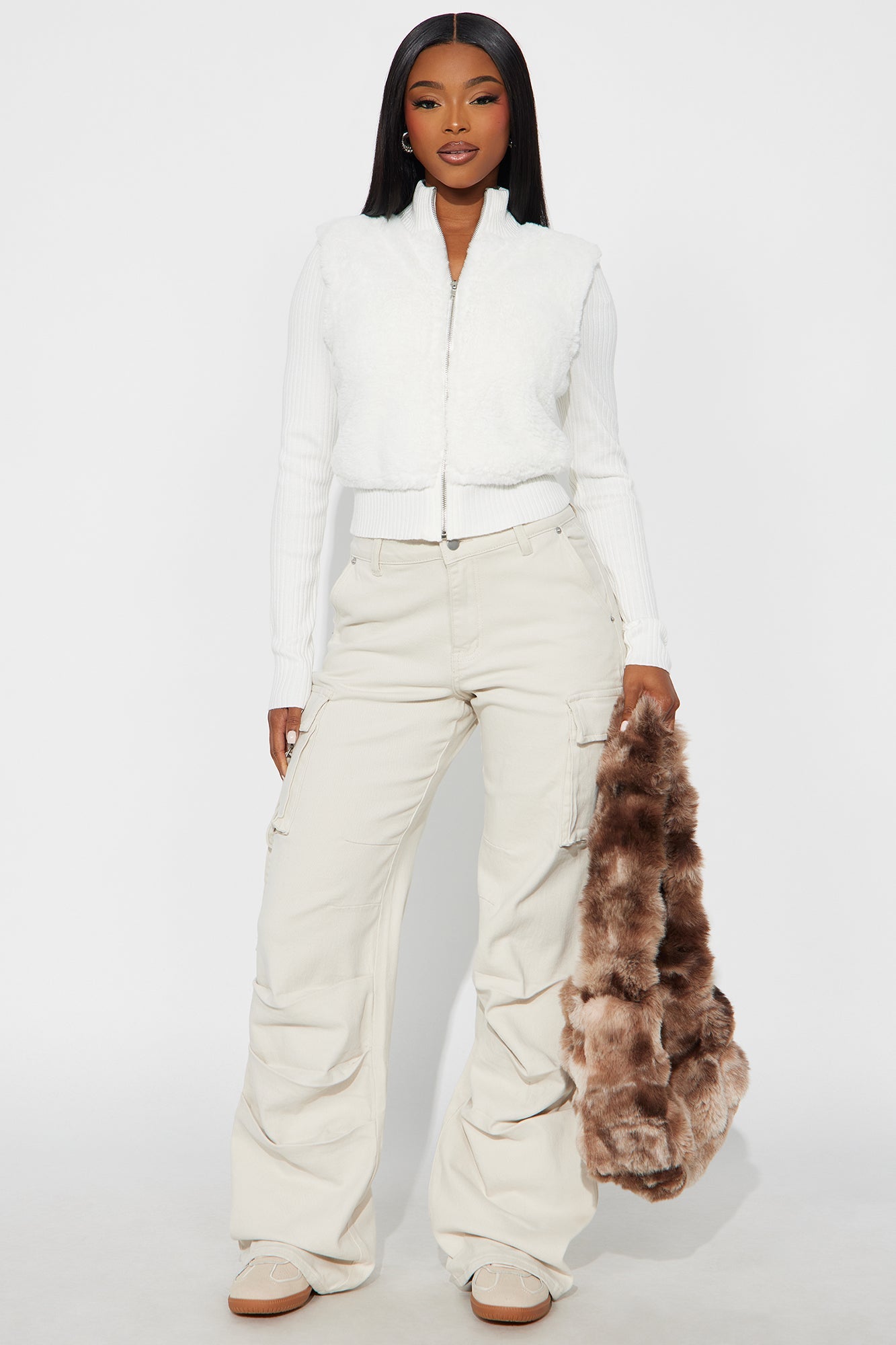 Melting Hearts Faux Fur Cardigan - Cream