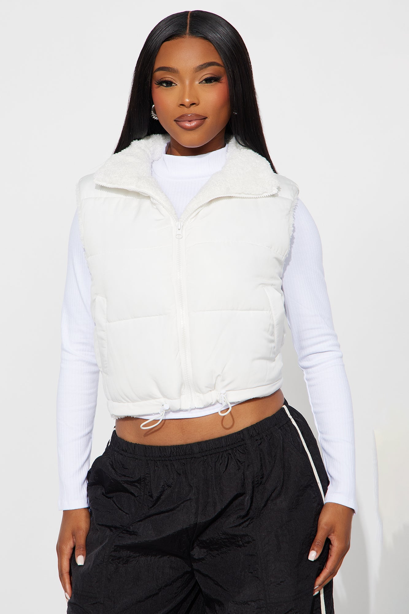 Never Too Cozy Sherpa Puffer Vest - Ivory