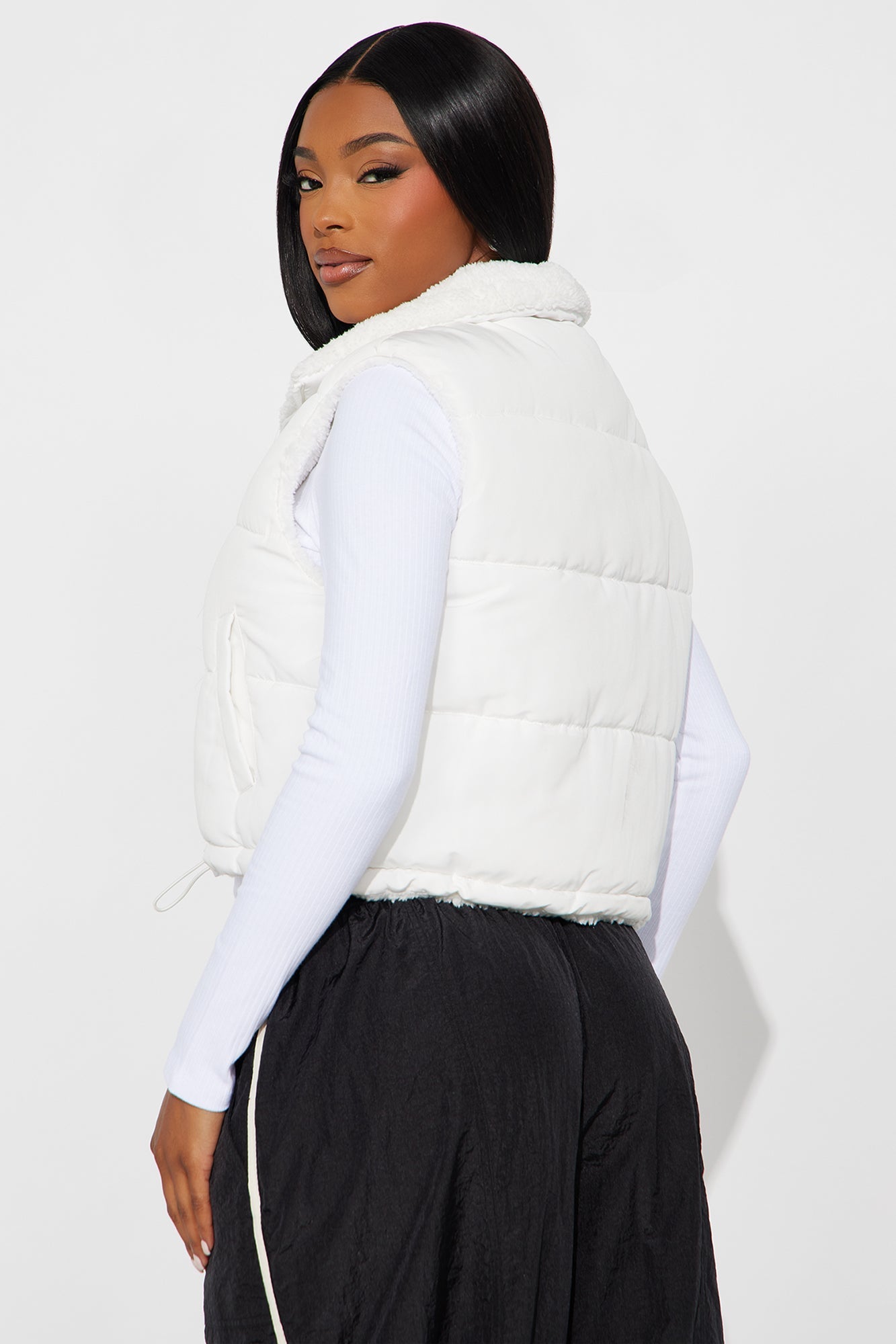 Never Too Cozy Sherpa Puffer Vest - Ivory
