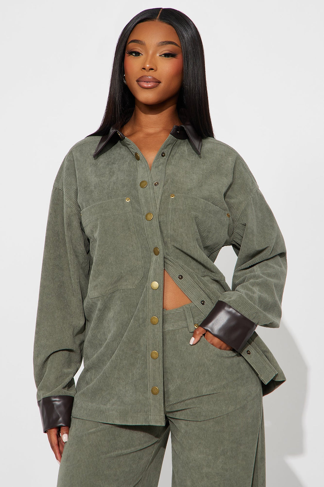 Cathleen Corduroy Pant Set - Olive