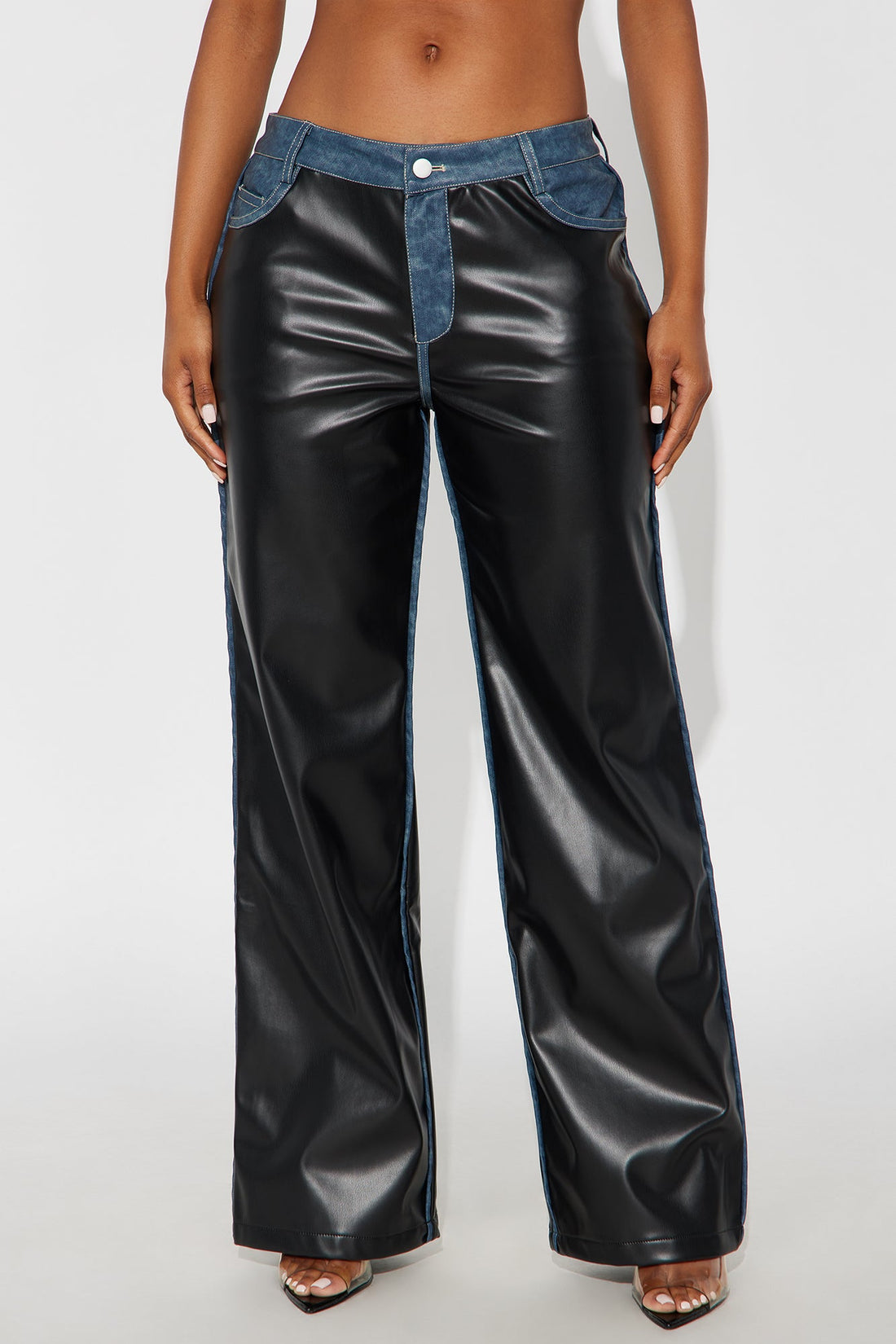 Caught In The Moment Faux Leather Trim Pant 32 - Black/combo