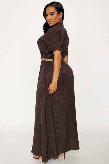 Georgiana Button Up Maxi Dress - Chocolate