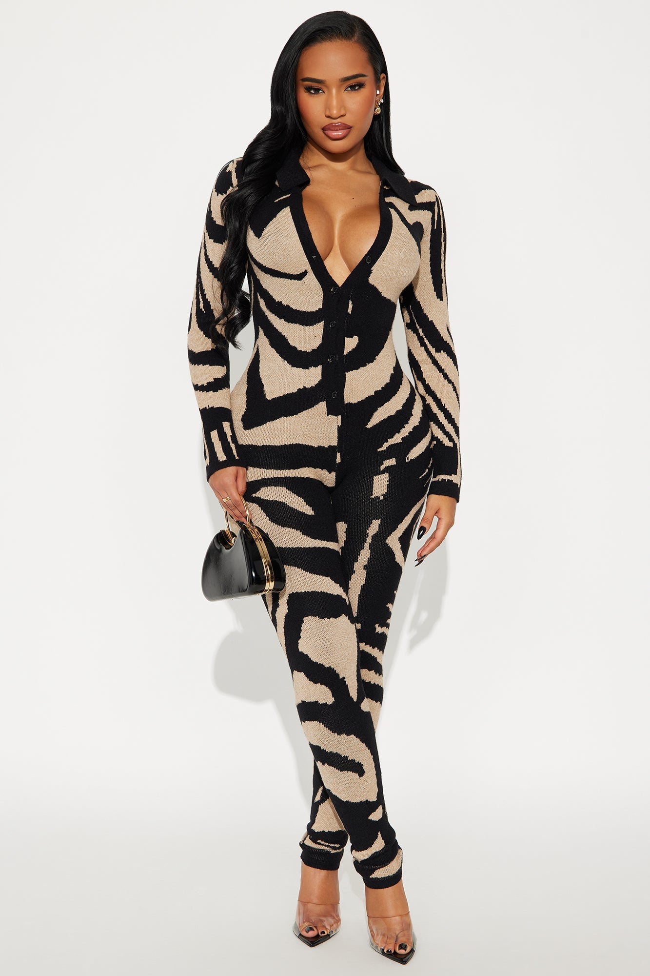 Aurora Sweater Knit Jumpsuit - Black/combo