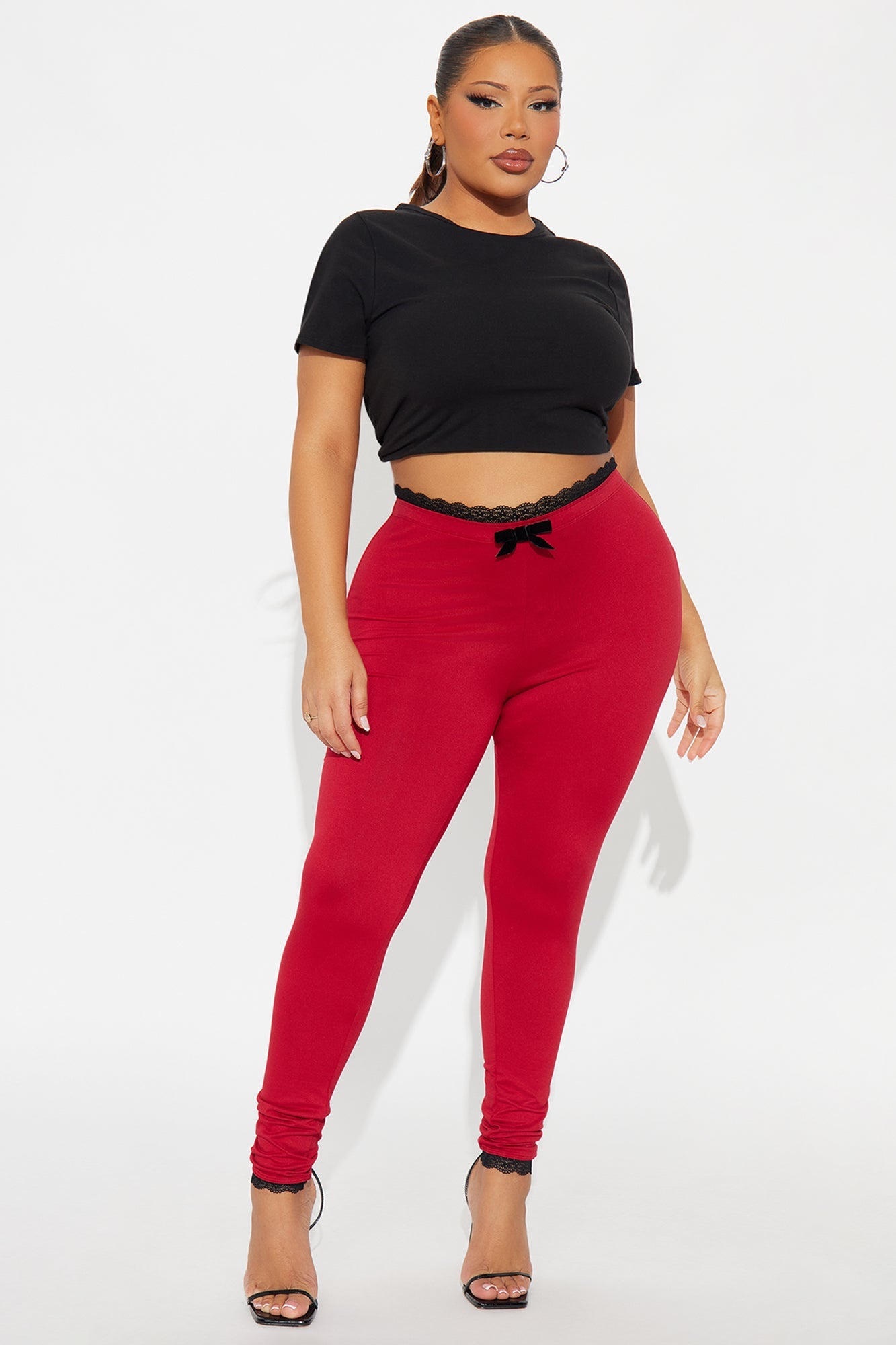 Valentina Solid Lace Trim Legging - Red