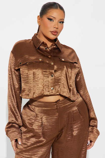 Hailey Satin Long Sleeve Pant Set - Bronze