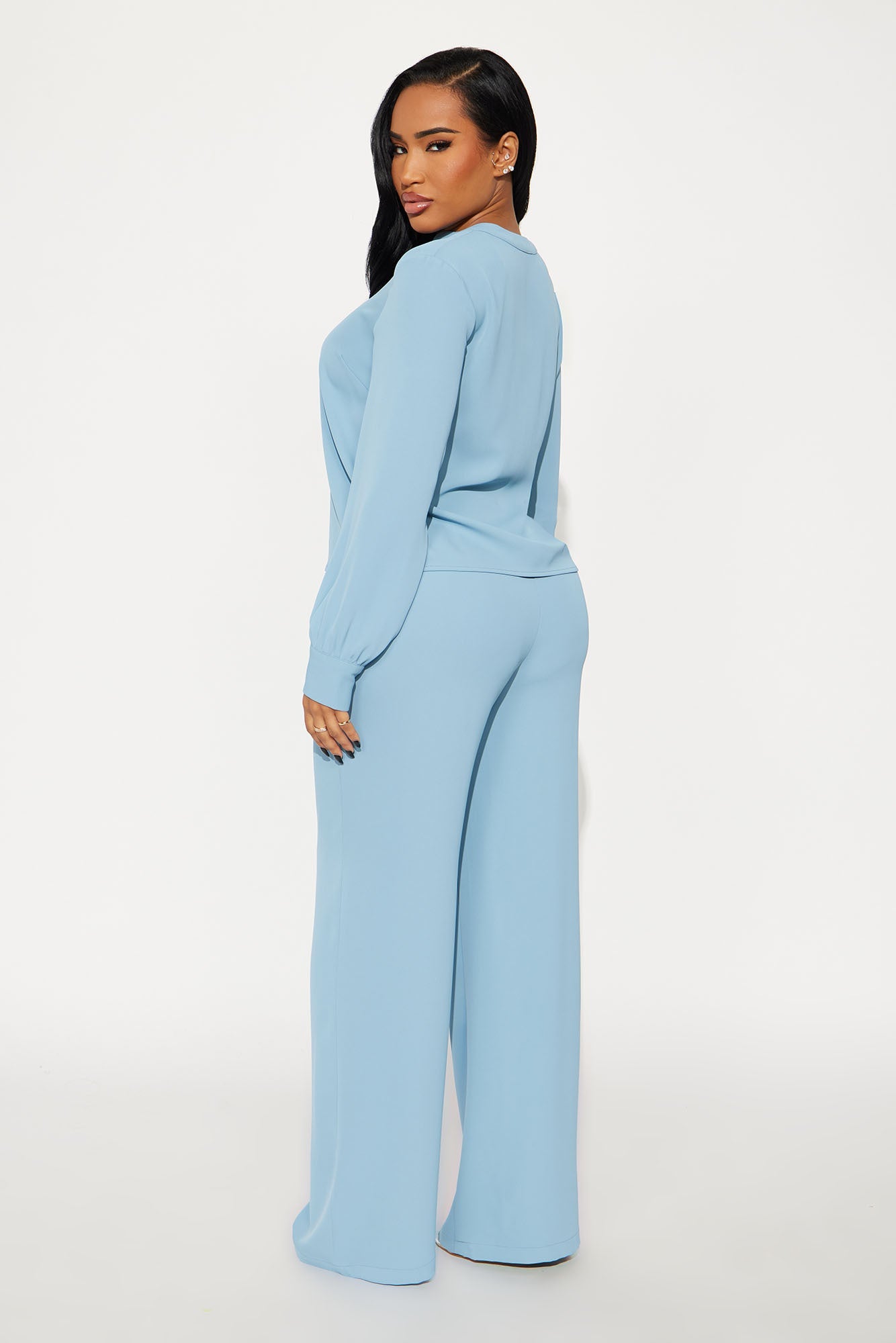 So Chic Wide leg Pant Set - Slate Blue