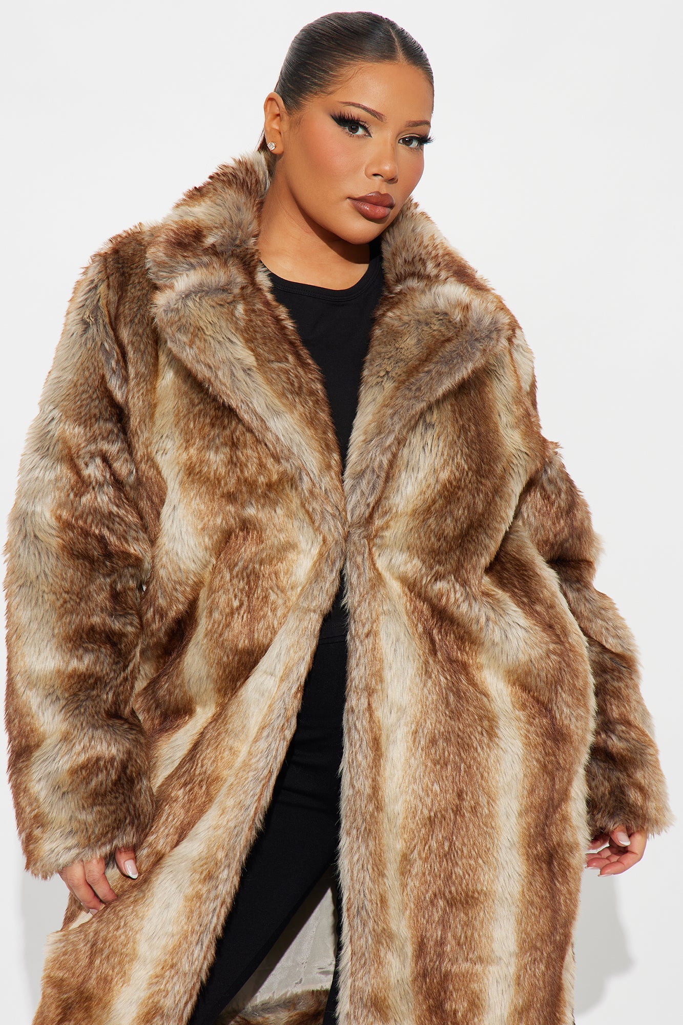 Breezy Nights Faux Fur Coat - Brown/combo