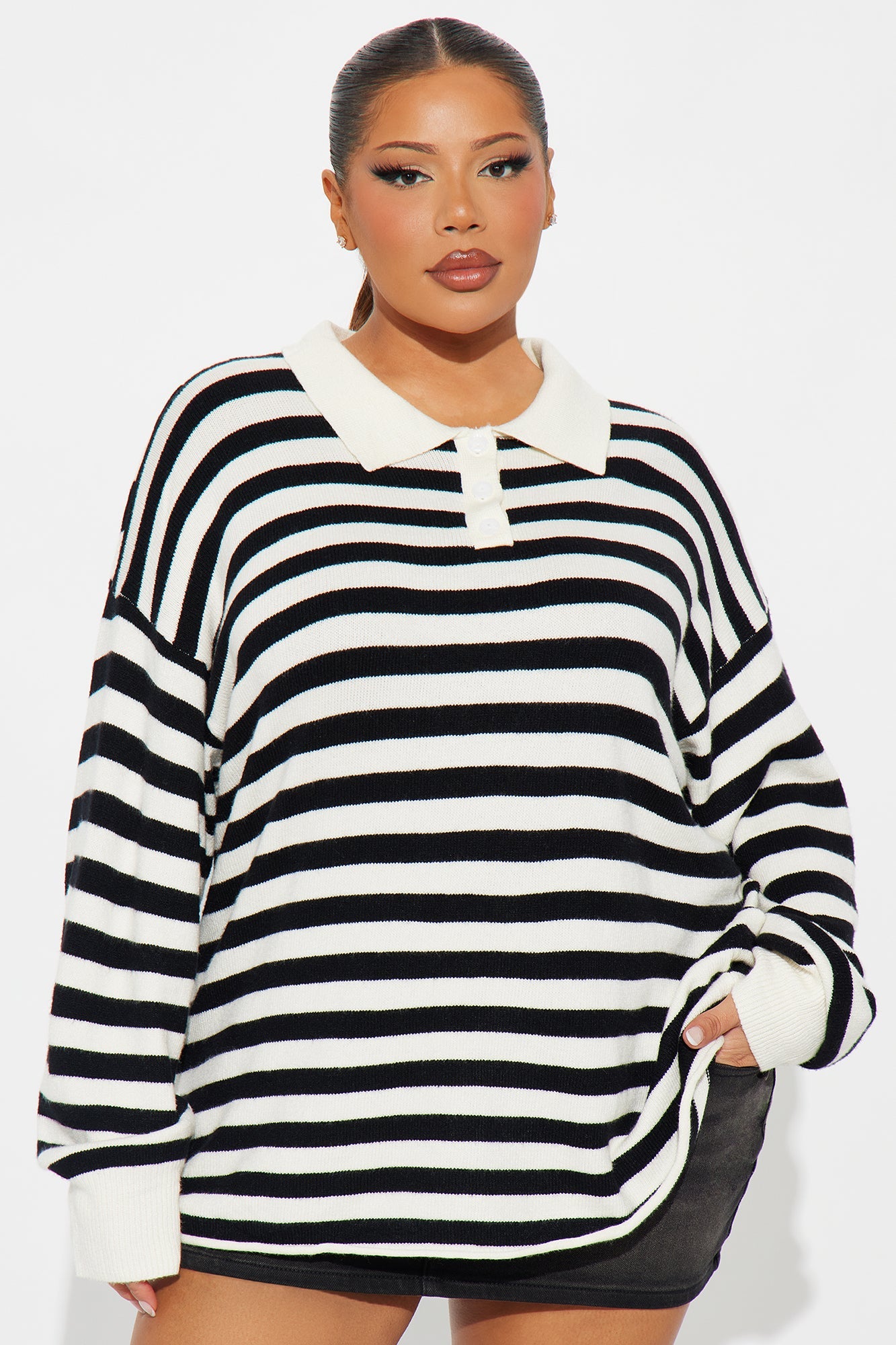 Elaia Striped Polo Sweater - Ivory/combo