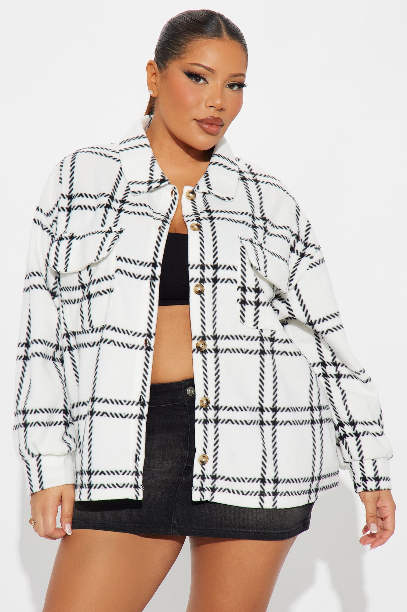 Jessica Plaid Shacket - Black/White
