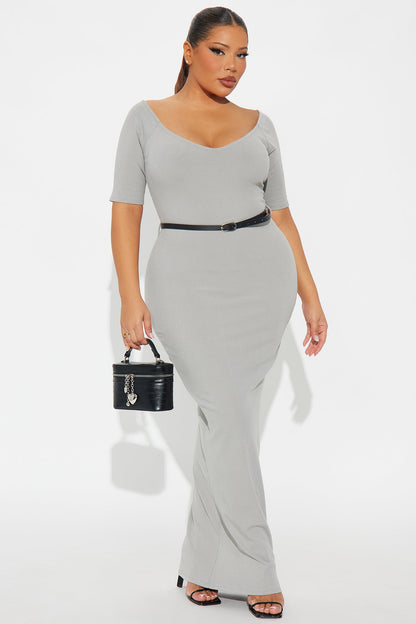 Channing Snatched Belted Maxi Dress - Grey