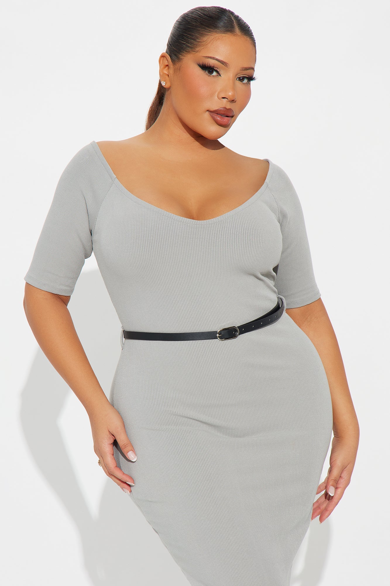 Channing Snatched Belted Maxi Dress - Grey