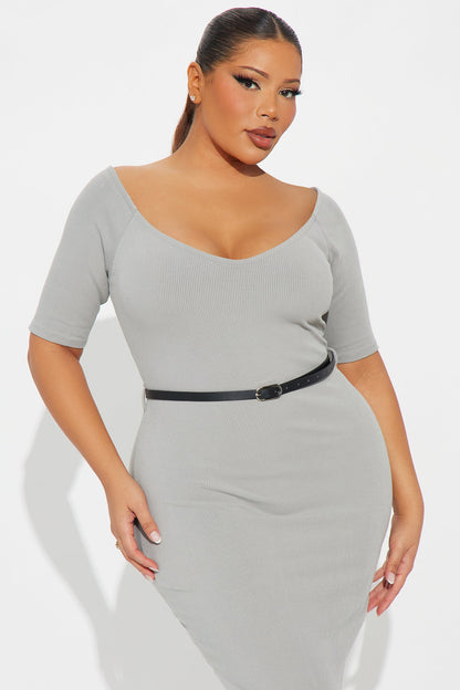 Channing Snatched Belted Maxi Dress - Grey