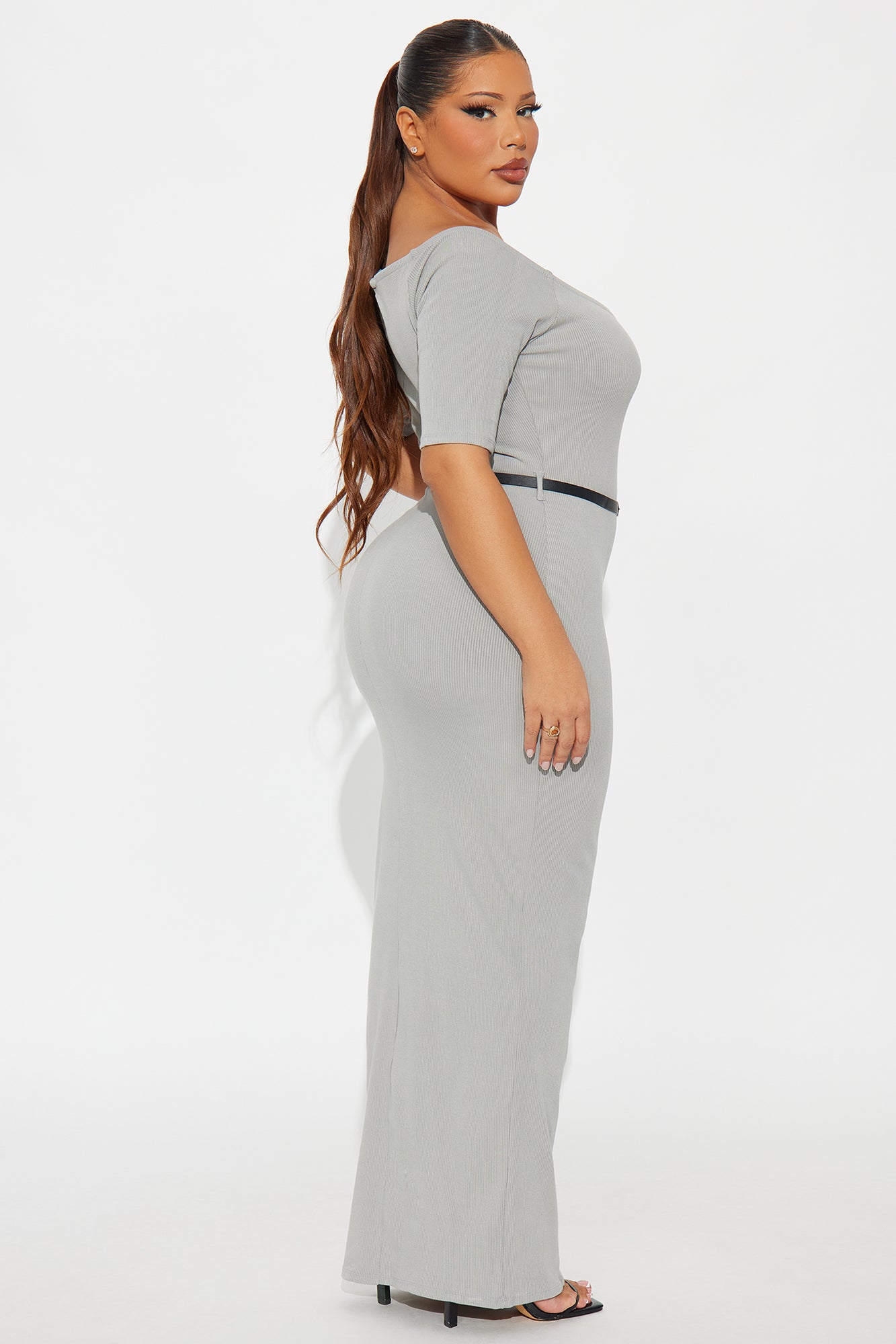 Channing Snatched Belted Maxi Dress - Grey
