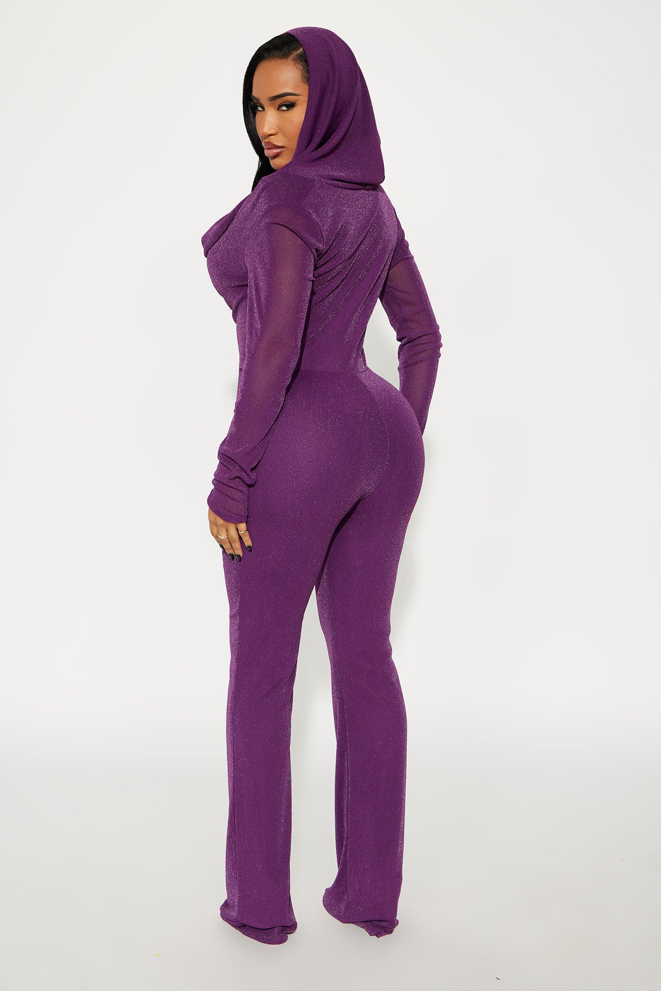 Bold Moves Hooded Slinky Jumpsuit - Purple