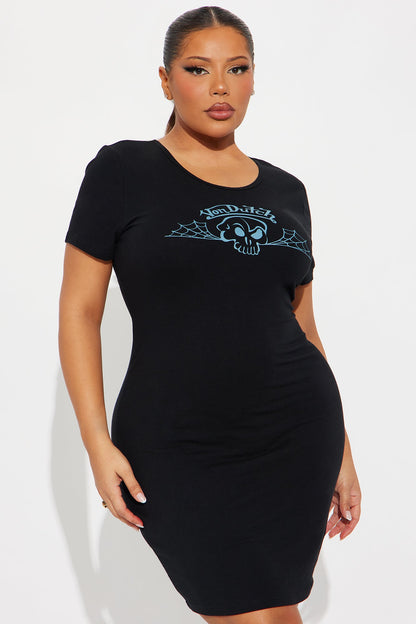 Von Dutch Skull Long Sleeve Mini Dress - Black/Blue