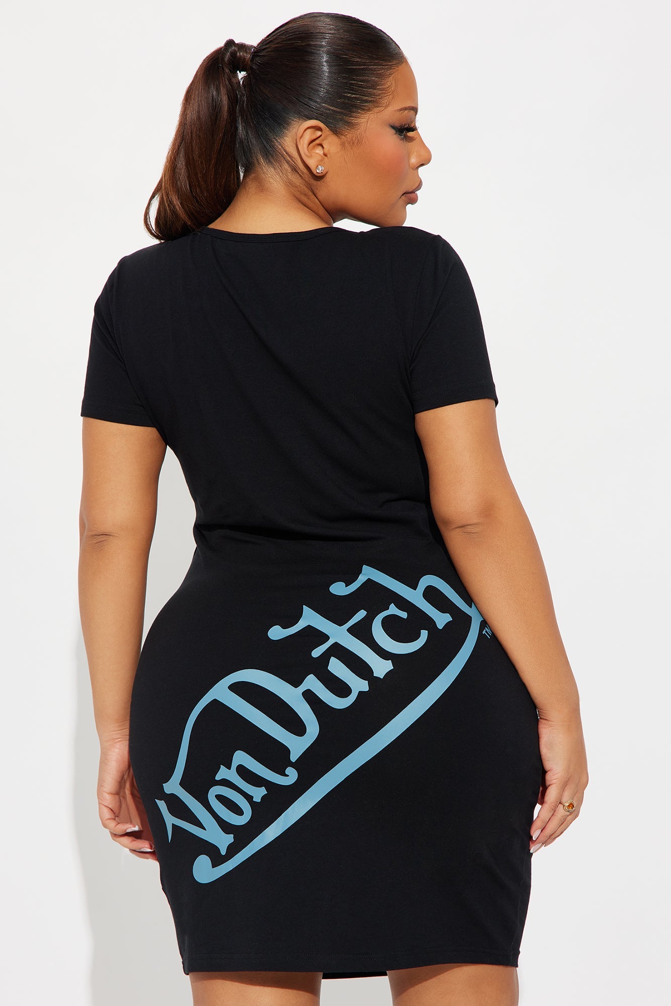 Von Dutch Skull Long Sleeve Mini Dress - Black/Blue