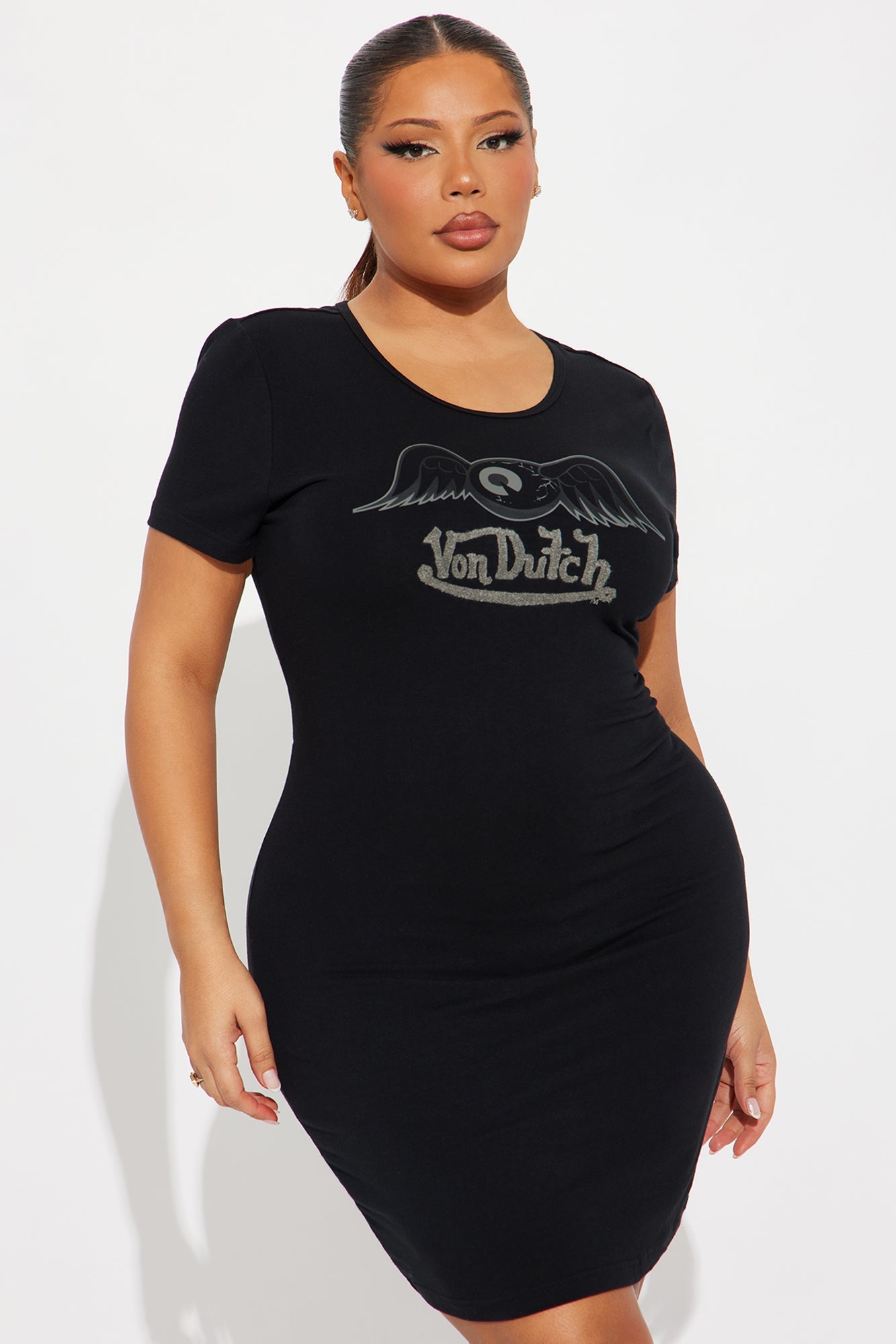 Von Dutch Wings T Shirt Mini Dress - Black