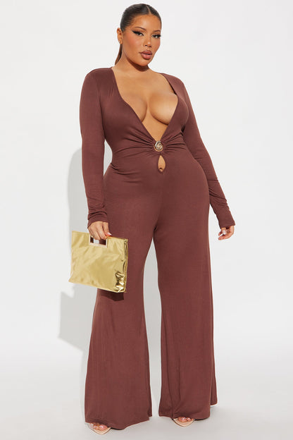 Made To Tempt Plunge Neck Jumpsuit - Brown