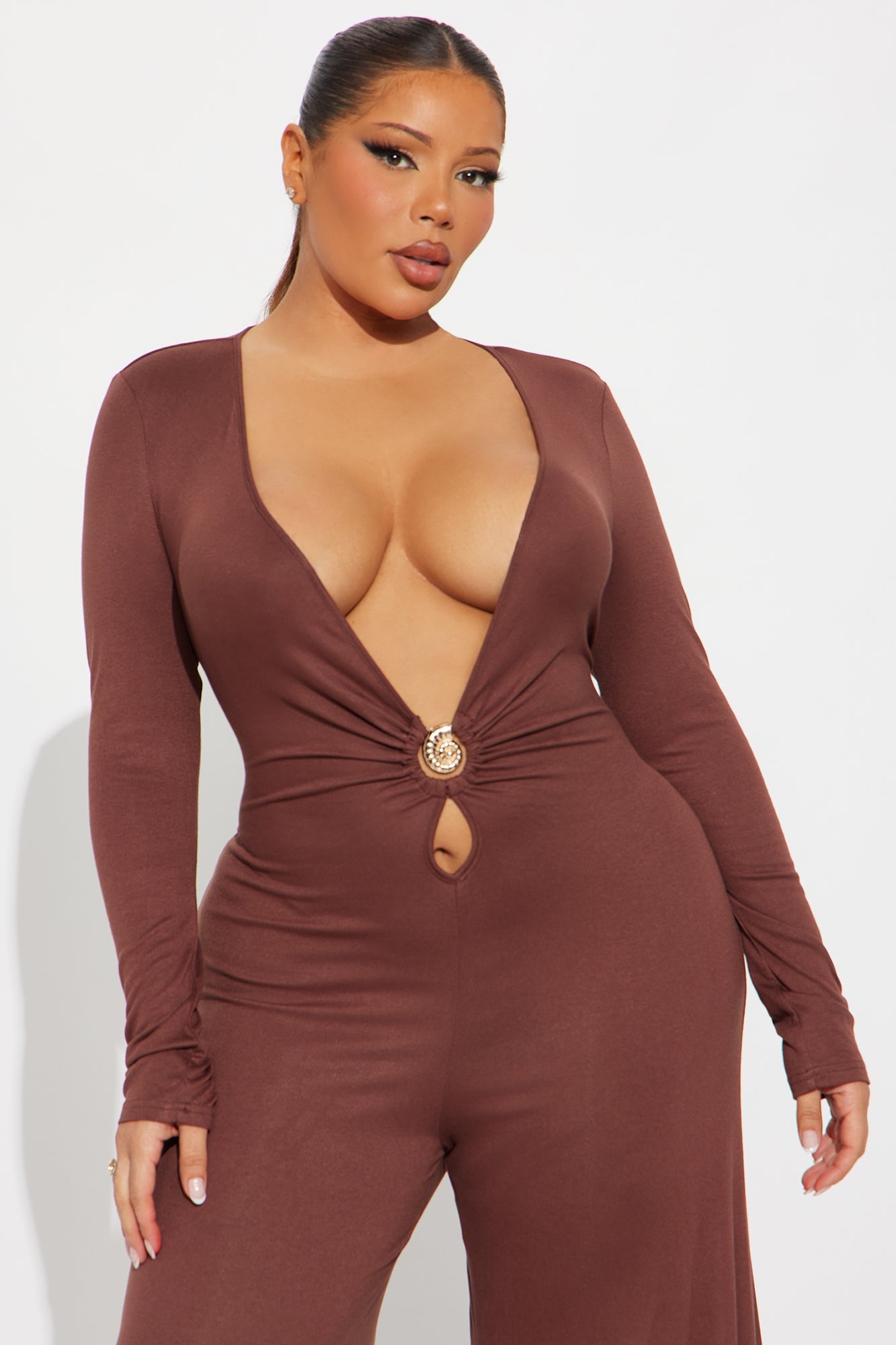 Made To Tempt Plunge Neck Jumpsuit - Brown
