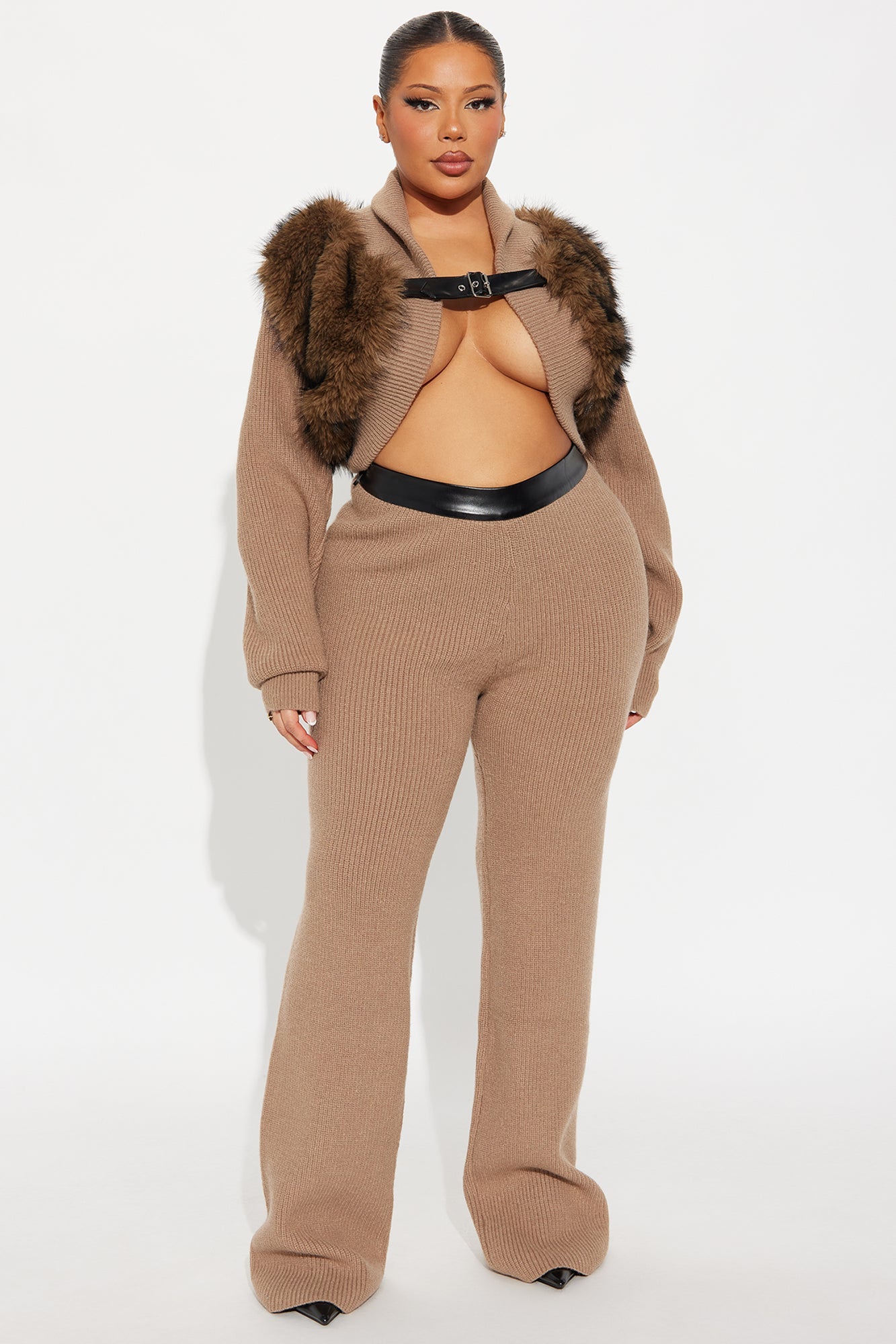 Leah Sweater Belted Pant Set - Mocha
