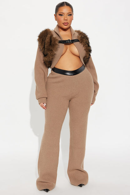 Leah Sweater Belted Pant Set - Mocha