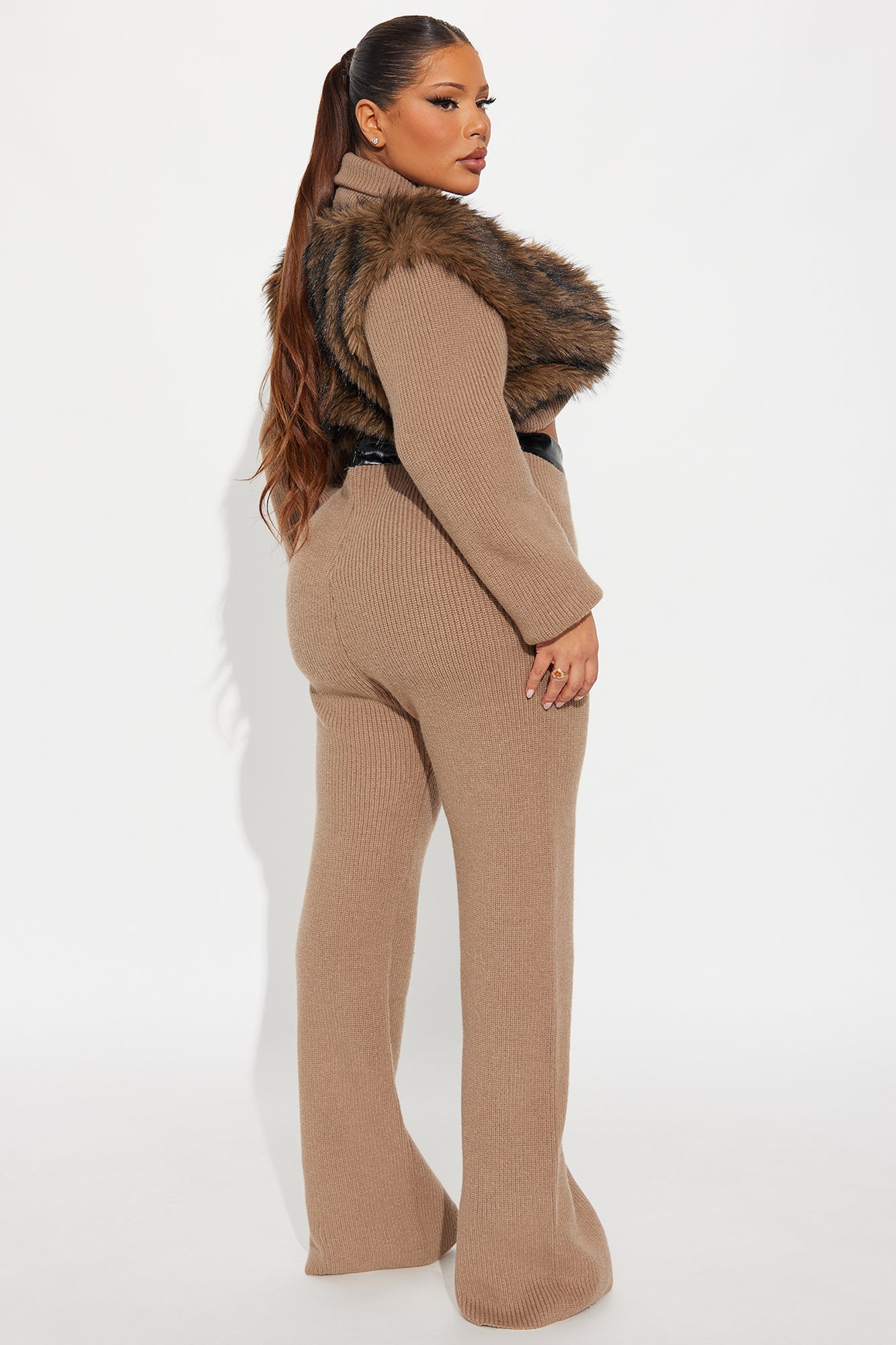 Leah Sweater Belted Pant Set - Mocha
