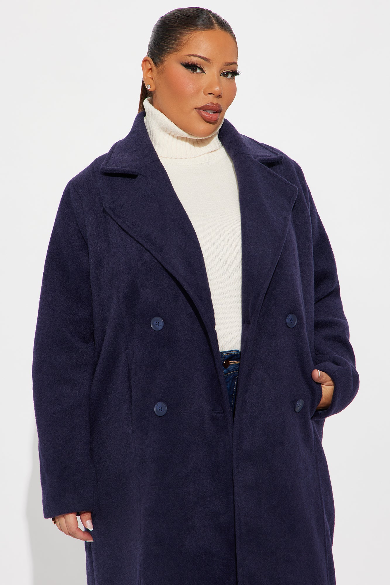 Melonie Wool Trench Coat - Navy