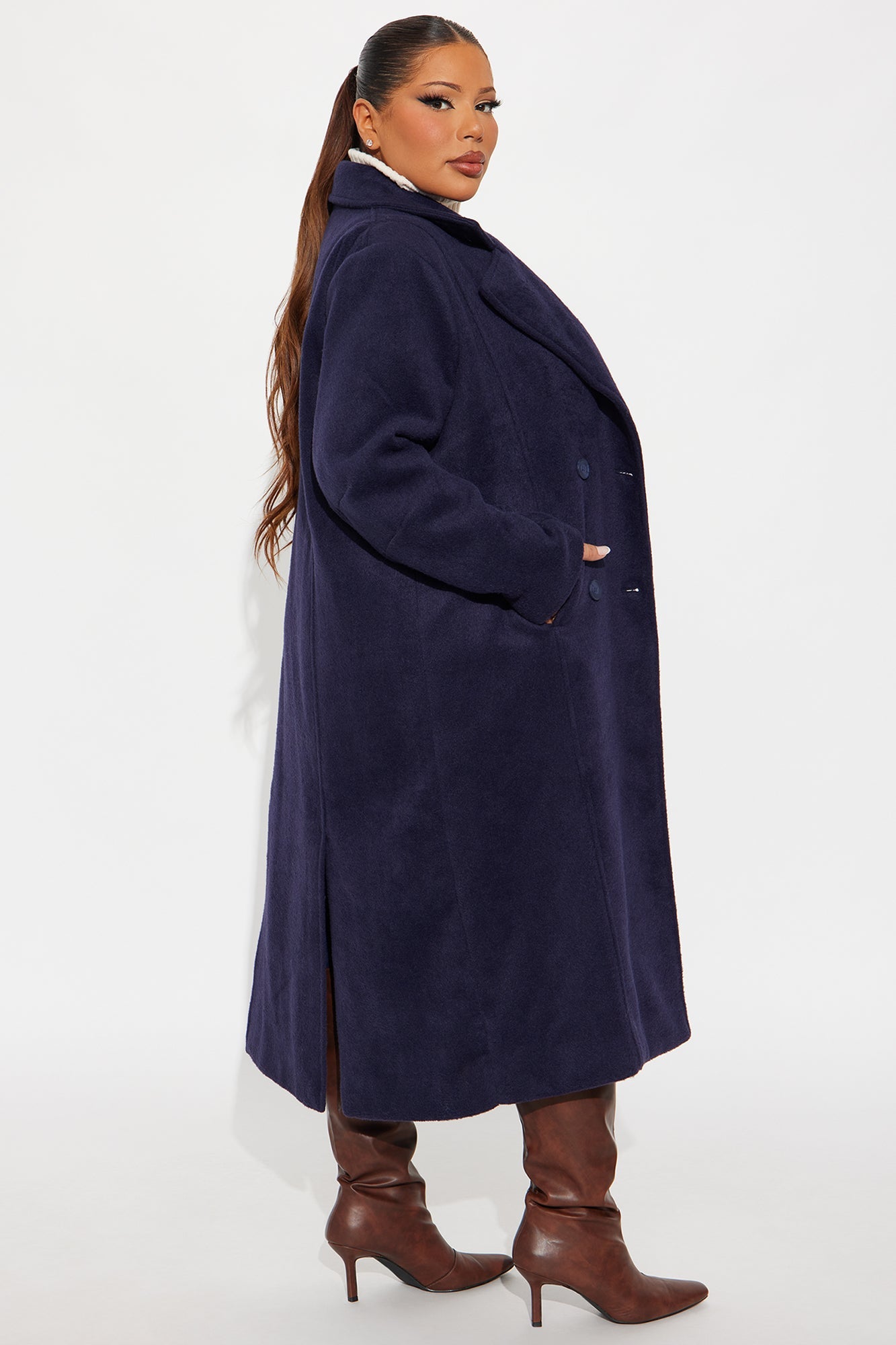 Melonie Wool Trench Coat - Navy